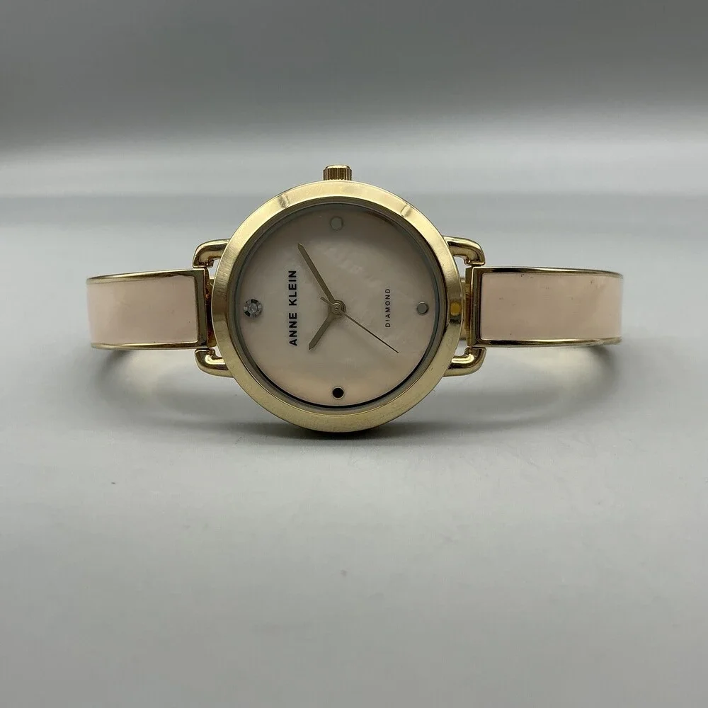Anne Klein Womens Watch 30mm MOP Dial Gold Tone Beige Inlay New Battery 7